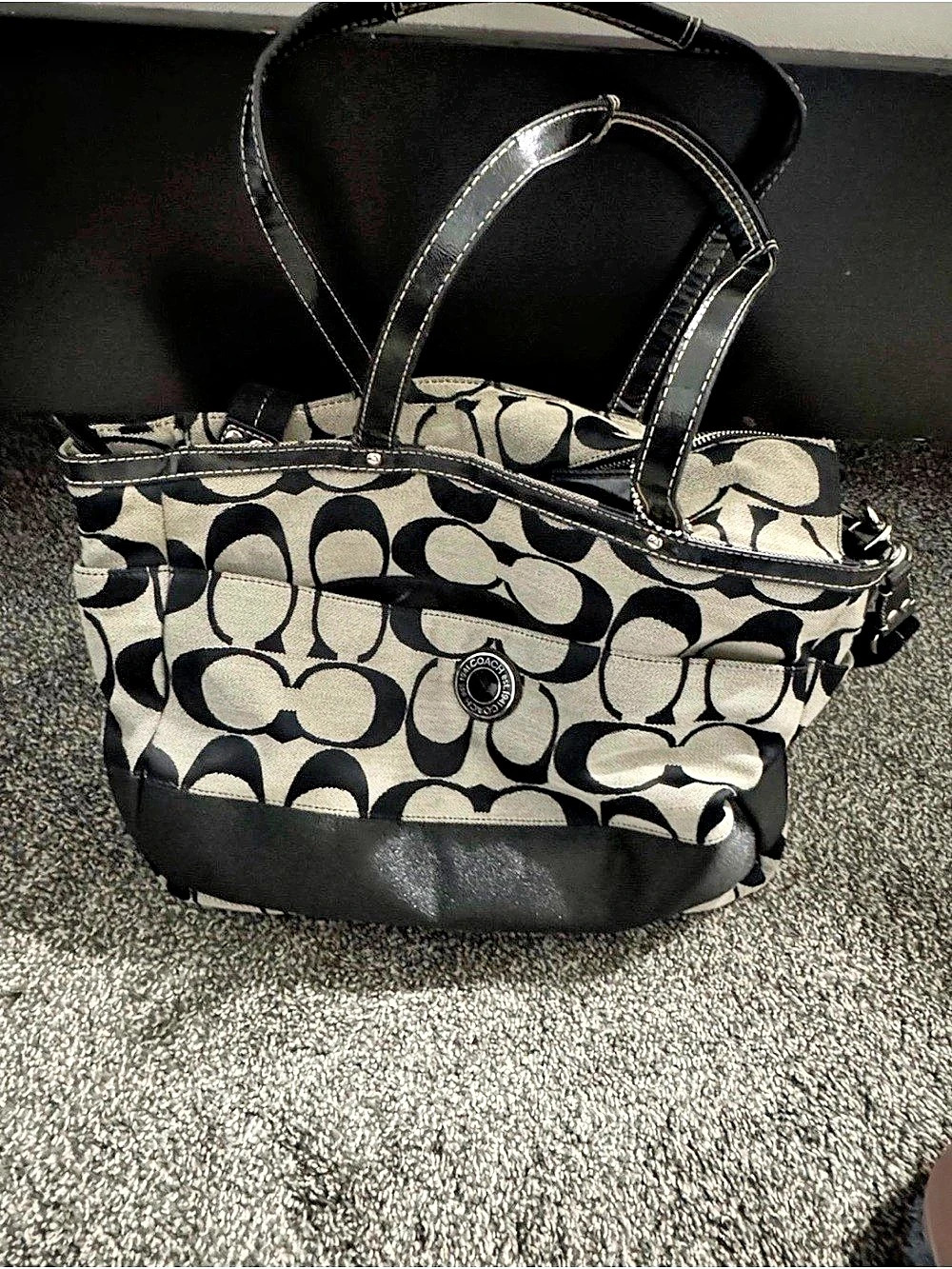 Coach Signature Stripe Tote in Black & White